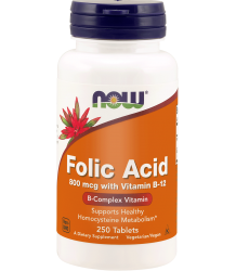 Now Foods Folic Acid - Kwas Foliowy + B12 - 800 Mcg - 250 Vcaps
