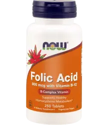 Now Foods Folic Acid - Kwas Foliowy + B12 - 800 Mcg - 250 Vcaps