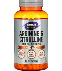 NOW FOODS Arginine & Citrulline 500/250 mg – Arginina i Cytrulina – 240 vcaps