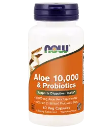 Now Foods Aloe 10,000 & Probiotics - Aloes Koncentrat Plus Probiotyki - 60 Vcaps