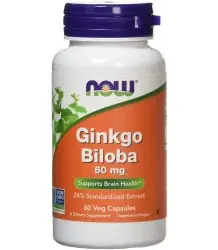 Now Foods Ginkgo Biloba Ekstrakt 60 Mg - 60 Kapsułek Wegetariańskich