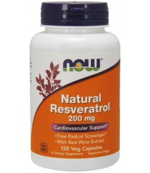 Now Foods Natural Resveratrol With Red Wine Extract 200mg- 120 Kapsułek