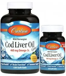 Carlson Labs Wild Norwegian Cod Liver Oil 460mg - 150+ 30 Kapsułek