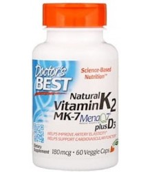 Doctor's Best Natural Vitamin K2 Mk7 Plus D3 180 Mcg 60 Vcaps