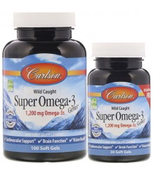 Wild Caught Super Omega-3 Gems Carlson Labs 100 + 30 Softgels