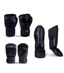 Zestaw Do MMA Ground Game Stripe Black Rękawice Bokserskie Sparingowe Ochraniacze Piszczeli