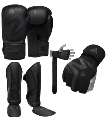 RDX Zestaw Do MMA Noir Rękawice Bokserskie Ochraniacze Piszczeli Owijki Żelowe