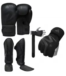 RDX Zestaw Do MMA Noir Rękawice Bokserskie Ochraniacze Piszczeli Owijki Żelowe