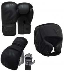 RDX Zestaw Do MMA Noir Rękawice Bokserskie MMA Sparingowe Kask