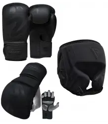 RDX Zestaw Do MMA Noir Rękawice Bokserskie MMA Sparingowe Kask