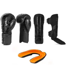 Overlord Zestaw Do K1 Kickboxingu Rękawice Bokserskie Ochraniacze Piszczeli Legend Black Szczęka Overlord 
