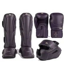 Venum Zestaw Do Kickboxingu K1 Rękawice Bokserskie Ochraniacze Piszczeli Kask Bokserski Impact Evo Deep Purple