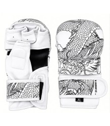 Rękawice MMA sparingowe skóra syntetyczna, pianka, podwójny rzep, WarHouse Dragon White/Black