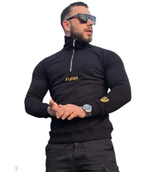 FURIA Bluza Męska Bez Kaptura Czarna Z Zamkiem BASIC Black